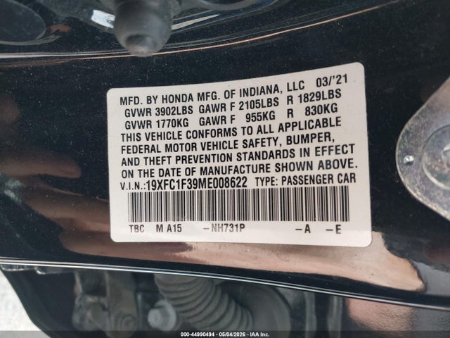 Honda CIVIC EX 2021 19XFC1F39ME008622 Image 9