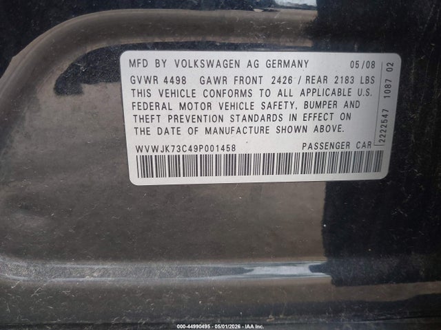 Aukcja sprzedaży 2009 Volkswagen Passat Komfort, vin: WVWJK73C49P001458, numer aukcji: 44990495