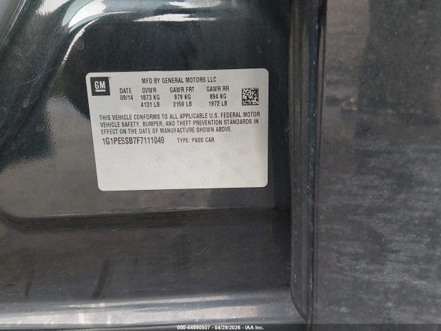 44990507 :رقم المزاد ، 1G1PE5SB7F7111049 vin ، 2015 Chevrolet Cruze 2lt Auto مزاد بيع