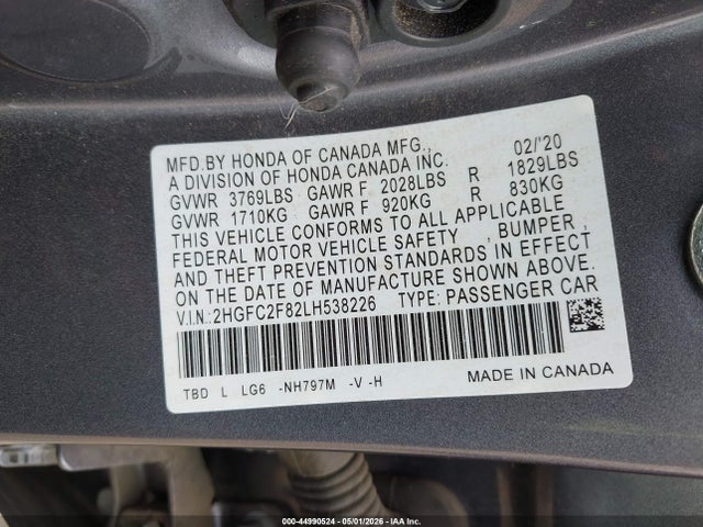 Продажа на аукционе авто 2020 Honda Civic Sport, vin: 2HGFC2F82LH538226, номер лота: 44990524