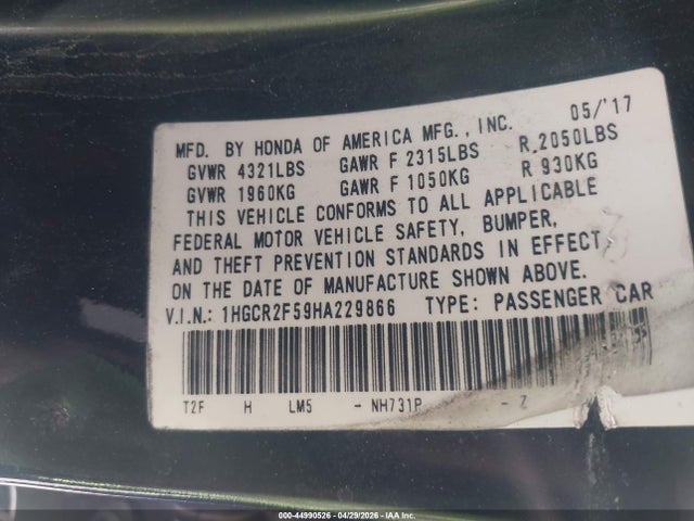 1HGCR2F59HA229866 Honda Accord Sport