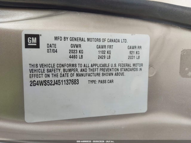 Aukcja sprzedaży 2005 Buick Century, vin: 2G4WS52J451137683, numer aukcji: 44990535