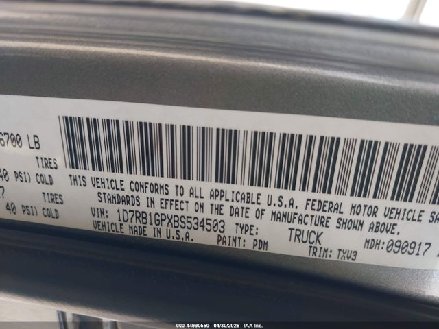 Aukcja sprzedaży 2011 Ram Ram 1500 St, vin: 1D7RB1GPXBS534503, numer aukcji: 44990550