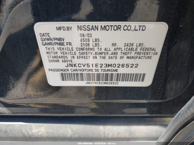 2003 Infiniti G35 Base W/6 Speed Manual მანქანა იყიდება აუქციონზე, vin: JNKCV51E23M026522, აუქციონის ნომერი: 44990566