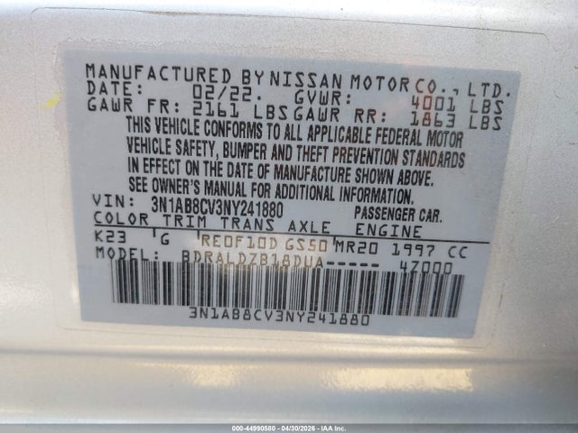3N1AB8CV3NY241880 Nissan Sentra Sv Xtronic Cvt