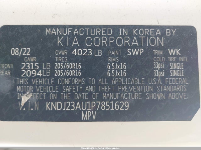 KNDJ23AU1P7851629 KIA SOUL LX
