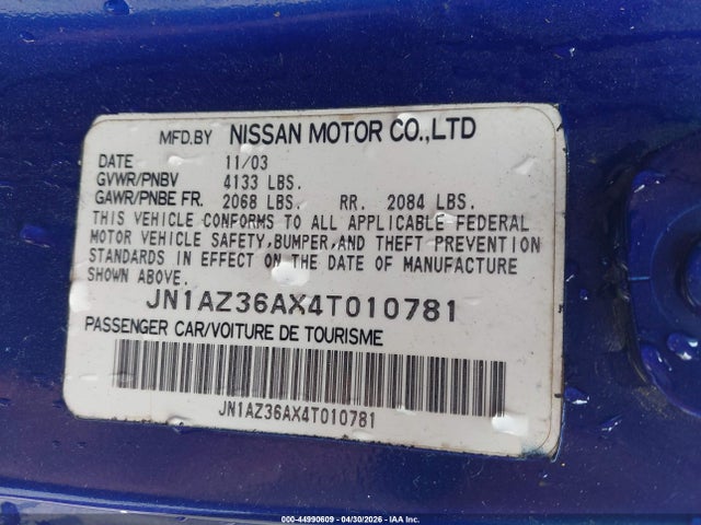 Продаж на аукціоні авто 2004 Nissan 350z Touring, vin: JN1AZ36AX4T010781, номер лоту: 44990609