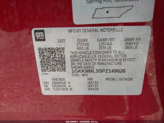 Продаж на аукціоні авто 2023 Gmc Acadia Fwd Slt, vin: 1GKKNMLS5PZ149626, номер лоту: 44990617