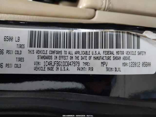 Продажа на аукционе авто 2013 Jeep Grand Cherokee Limited, vin: 1C4RJFBG1DC647979, номер лота: 44990629