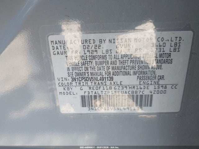 Продаж на аукціоні авто 2022 Nissan Kicks Sr Xtronic Cvt, vin: 3N1CP5DV5NL491139, номер лоту: 44990631