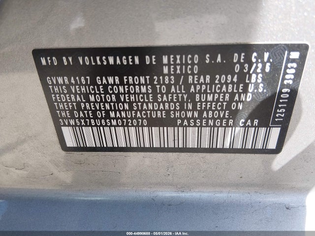 Продажа на аукционе авто 2025 Volkswagen Jetta 1.5t S, vin: 3VW5X7BU6SM072070, номер лота: 44990688
