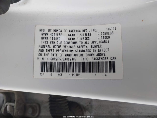 Продажа на аукционе авто 2016 Honda Accord Sport, vin: 1HGCR2F57GA062907, номер лота: 44990696