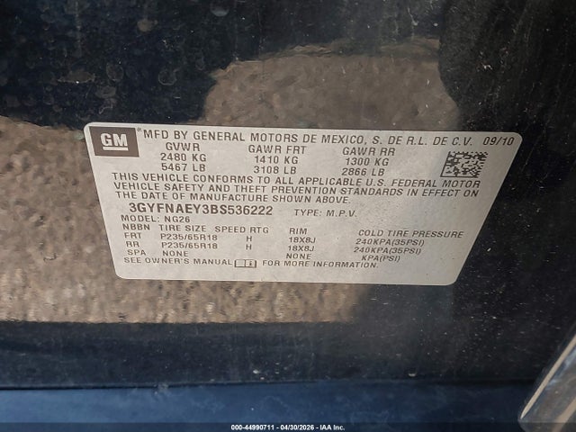 Продаж на аукціоні авто 2011 Cadillac Srx Luxury Collection, vin: 3GYFNAEY3BS536222, номер лоту: 44990711