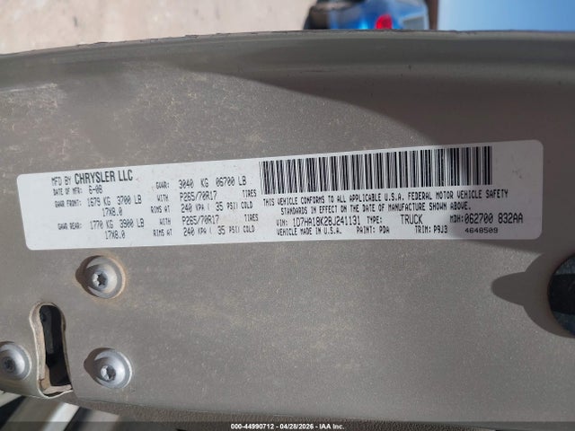 Aukcja sprzedaży 2008 Dodge Ram 1500 St/sxt, vin: 1D7HA18K28J241131, numer aukcji: 44990712