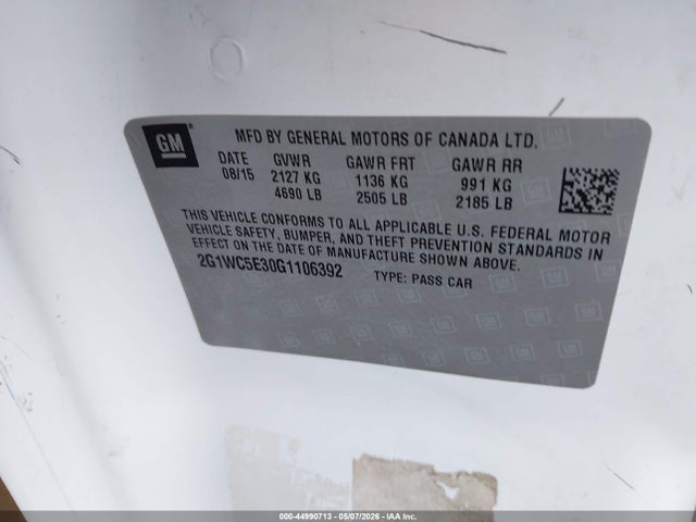 44990713 :رقم المزاد ، 2G1WC5E30G1106392 vin ، 2016 Chevrolet Impala Limited Ltz مزاد بيع