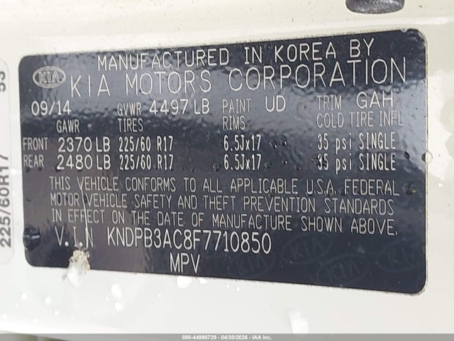 44990729 :رقم المزاد ، KNDPB3AC8F7710850 vin ، 2015 Kia Sportage Lx مزاد بيع