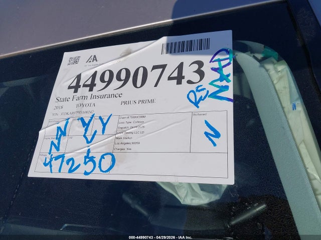 Aukcja sprzedaży 2018 Toyota Prius Prime Premium, vin: JTDKARFP9J3100242, numer aukcji: 44990743