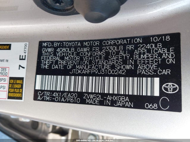 Aukcja sprzedaży 2018 Toyota Prius Prime Premium, vin: JTDKARFP9J3100242, numer aukcji: 44990743