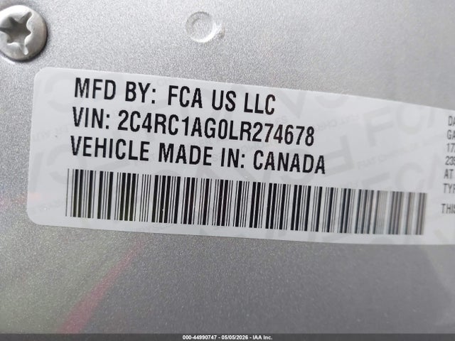 Aukcja sprzedaży 2020 Chrysler Voyager L, vin: 2C4RC1AG0LR274678, numer aukcji: 44990747