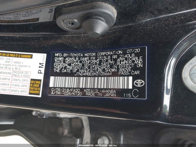 Aukcja sprzedaży 2021 Toyota Corolla Se Nightshade Edition, vin: JTND4MBE6M3105664, numer aukcji: 44990765