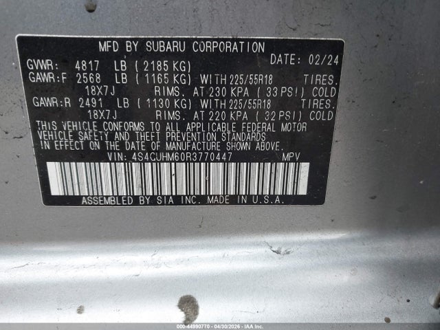 44990770 :رقم المزاد ، 4S4GUHM60R3770447 vin ، 2024 Subaru Crosstrek Limited مزاد بيع