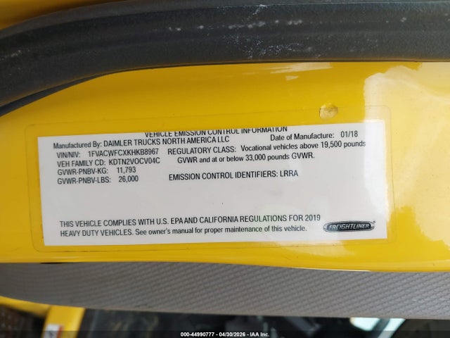 Продажа на аукционе авто 2019 Freightliner M2 106, vin: 1FVACWFCXKHKB8967, номер лота: 44990777