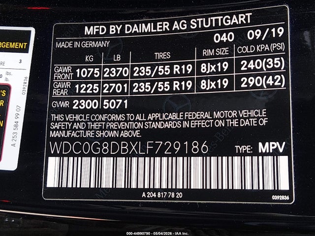 Продажа на аукционе авто 2020 Mercedes-benz Glc 300, vin: WDC0G8DBXLF729186, номер лота: 44990790
