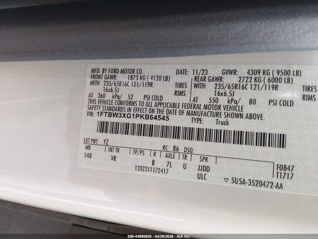 Продажа на аукционе авто 2023 Ford Transit-350 Cargo Van, vin: 1FTBW3XG1PKB64545, номер лота: 44990808