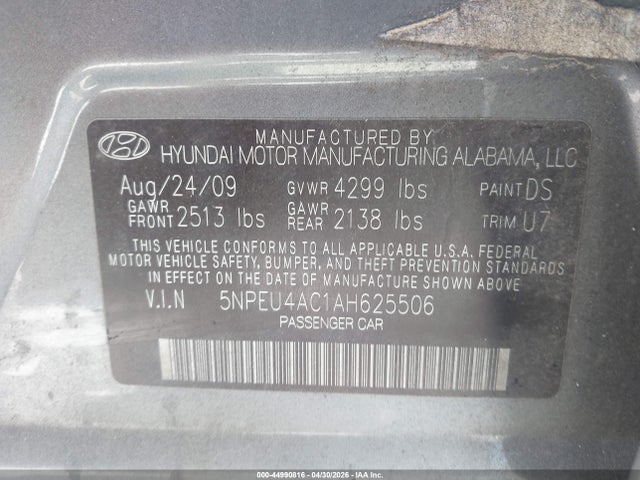 Aukcja sprzedaży 2010 Hyundai Sonata Se, vin: 5NPEU4AC1AH625506, numer aukcji: 44990816
