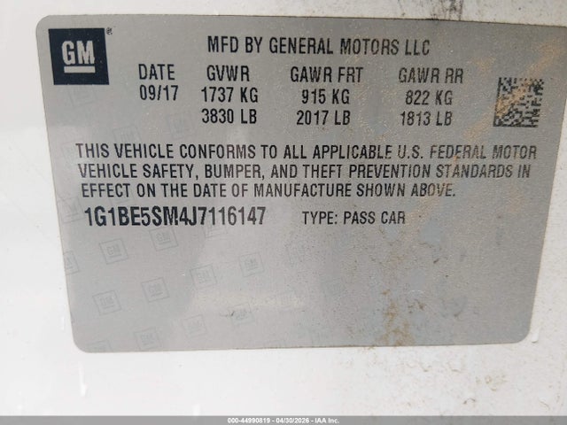 Продаж на аукціоні авто 2018 Chevrolet Cruze Lt Auto, vin: 1G1BE5SM4J7116147, номер лоту: 44990819