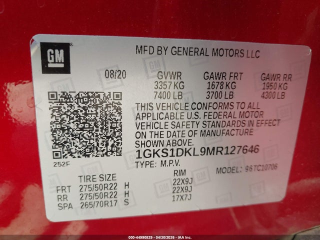 1GKS1DKL9MR127646 GMC Yukon 2wd Denali