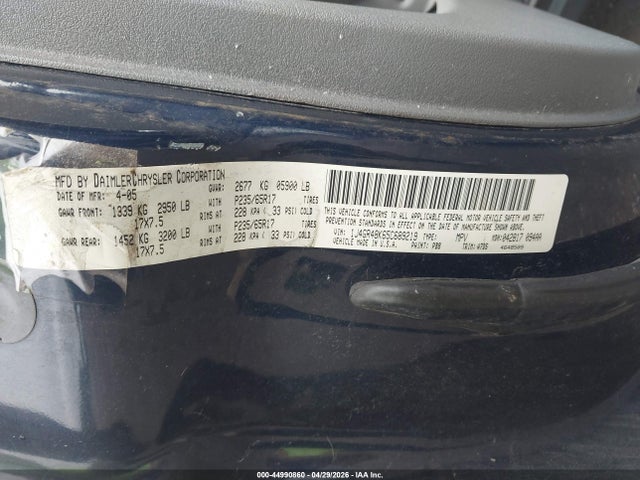 Продажа на аукционе авто 2005 Jeep Grand Cherokee Laredo, vin: 1J4GR48K65C689219, номер лота: 44990860