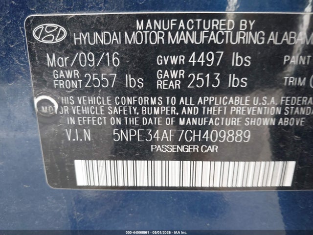 Aukcja sprzedaży 2016 Hyundai Sonata Sport, vin: 5NPE34AF7GH409889, numer aukcji: 44990861