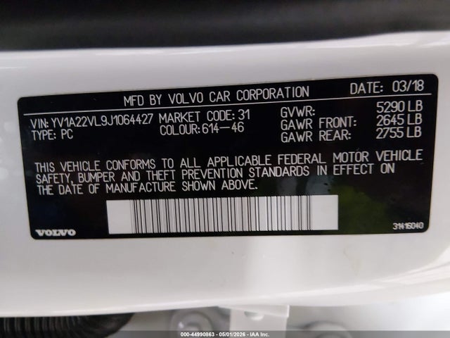Продажа на аукционе авто 2018 Volvo V90 T6 Inscription, vin: YV1A22VL9J1064427, номер лота: 44990863