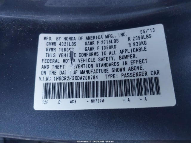Продажа на аукционе авто 2013 Honda Accord Sport, vin: 1HGCR2F5XDA206784, номер лота: 44990870