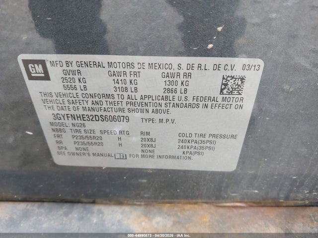 Продаж на аукціоні авто 2013 Cadillac Srx Performance Collection, vin: 3GYFNHE32DS606079, номер лоту: 44990873