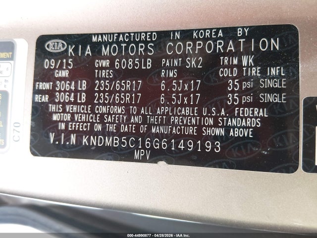 Продаж на аукціоні авто 2016 Kia Sedona Lx, vin: KNDMB5C16G6149193, номер лоту: 44990877