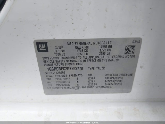 1GCRCREC2GZ252778 Chevrolet Silverado 1500 1lt