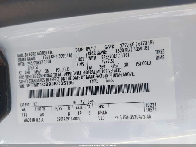 Ford F-150 Xl 2018 1FTMF1CB9JKC35196 Image 9