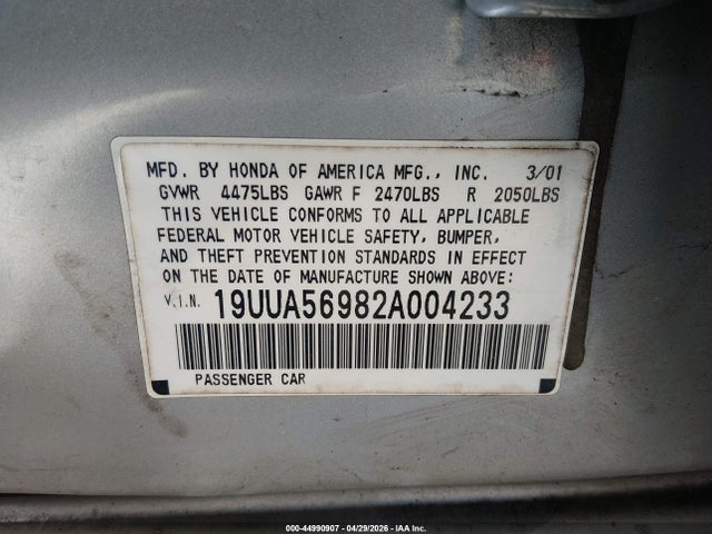 Aukcja sprzedaży 2002 Acura Tl 3.2 Type S, vin: 19UUA56982A004233, numer aukcji: 44990907