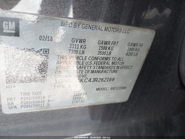 44990919 :رقم المزاد ، 1GNSCGKC4JR262169 vin ، 2018 Chevrolet Suburban Ls مزاد بيع