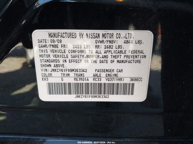 Aukcja sprzedaży 2009 Infiniti G37x, vin: JNKCV61F99M363342, numer aukcji: 44990926