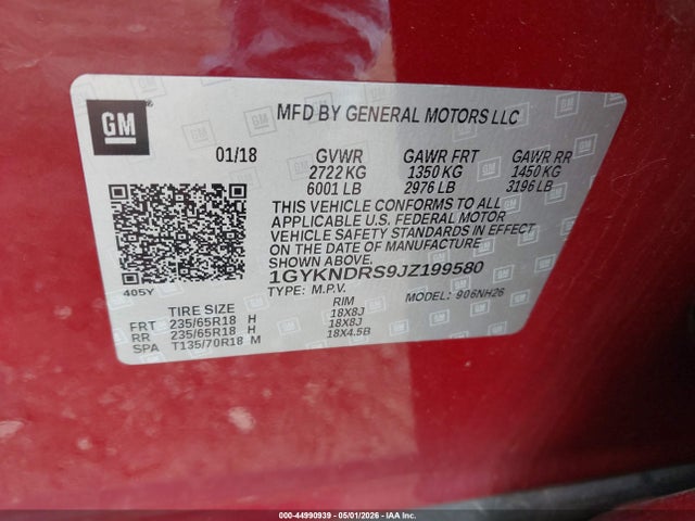44990939 :رقم المزاد ، 1GYKNDRS9JZ199580 vin ، 2018 Cadillac Xt5 Luxury مزاد بيع