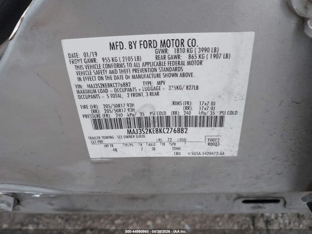 Продажа на аукционе авто 2019 Ford Ecosport Titanium, vin: MAJ3S2KE8KC276882, номер лота: 44990960