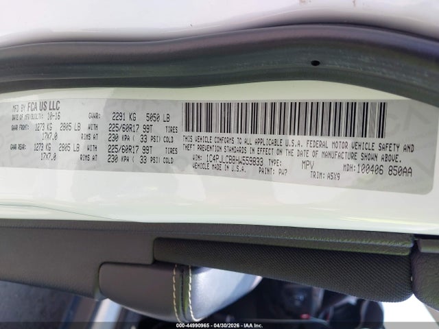 44990965 :رقم المزاد ، 1C4PJLCB8HW559833 vin ، 2017 Jeep Cherokee Latitude Fwd مزاد بيع