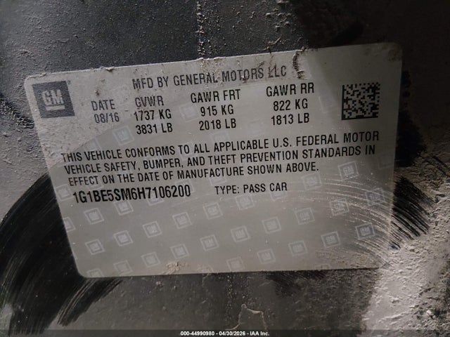 1G1BE5SM6H7106200 Chevrolet Cruze Lt Auto