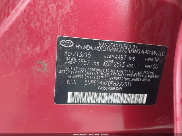 Продаж на аукціоні авто 2015 Hyundai Sonata Se, vin: 5NPE24AF0FH222611, номер лоту: 44990993