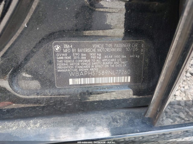 44991000 :رقم المزاد ، WBAPH57589NL77260 vin ، 2009 Bmw 328i مزاد بيع