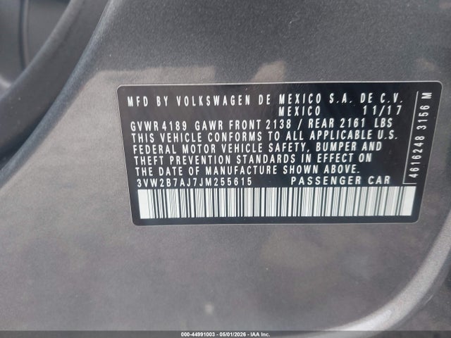 Продажа на аукционе авто 2018 Volkswagen Jetta 1.4t S, vin: 3VW2B7AJ7JM255615, номер лота: 44991003