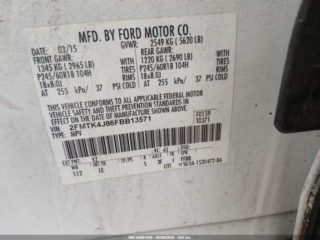 2015 Ford Edge Sel მანქანა იყიდება აუქციონზე, vin: 2FMTK4J86FBB13571, აუქციონის ნომერი: 44991009